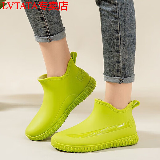LVTATA 时尚雨鞋女外穿防水防滑网红水鞋筒日系厚底胶鞋耐磨耐穿厨房鞋 599杏色单鞋(标准码) 37