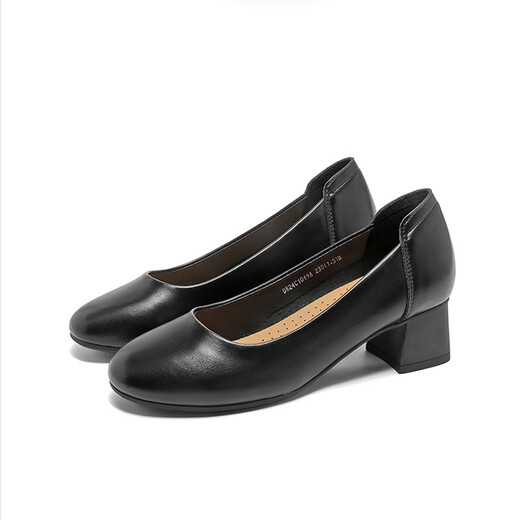 Dadong (Doco) zapatos individuales zapatos para mujeres 2024 primavera y otoño nuevo dedo redondo de moda boca elegante de cuero de tacón medio elegante 1049 beige 36