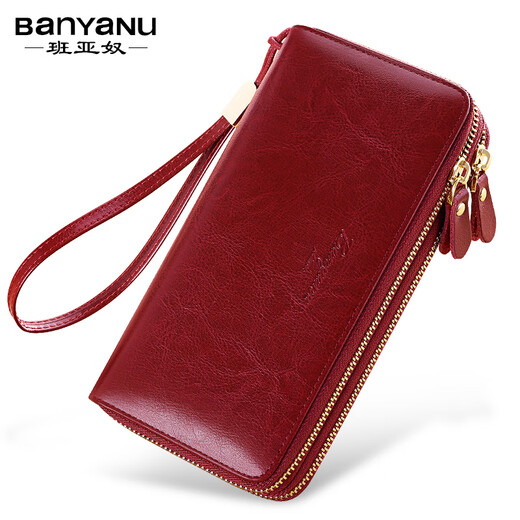 Banyannu Wallet Women's Женская двойная двойная молния с большим сцеплением новая модная кошелька для женских карт сумка для карт черная (одиночная молния) против крах кисти
