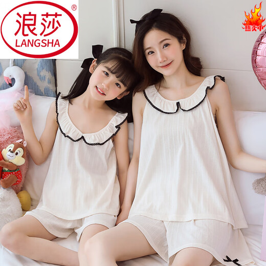 浪莎（LangSha）夏季女童睡衣女孩宝宝吊带家居服中大童母女装薄款甜美睡衣亲子装 LDE-11304亲子 M 14码建议身高120-130c，体重50