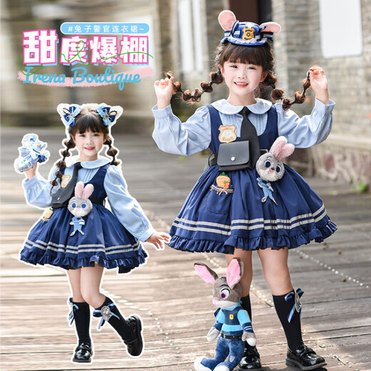 G.duck Judy Rabbit Officer Clothes Girls Dress Lolita Princess Skirt Children's Performance Clothes Girls Birthday Gift Judy Rabbit Officer Dress 100 Size 2~3 years old 90-100cm cm