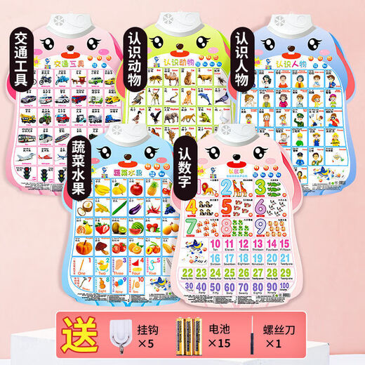 有声早教挂图婴儿点读发声识字书学说话挂画墙贴儿童玩具2676 【5张组合】人物+蔬果+动物+交通