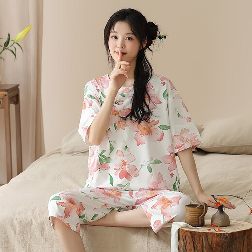 Yalu Summer National Style Pyjamas Suit des femmes mince Tendance nationale décontractée Pantalon à manches courtes Pantalons pour filles 9902 # M à manches courtes 9902 # M