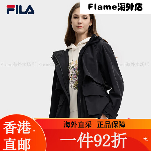 斐乐（FILA）FILA 官方女士梭织外套2025春新款时尚简约休闲宽松 正黑色-BK XS155/76A 均码