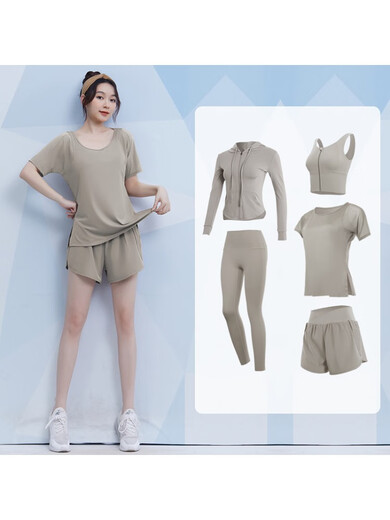 Fanstick Fanstick Yoga Wear Suit Women's Summer Running Pilates Training Sports Top Fashionable Maroon Coco Five-Piece Set tc62898綶极速出账 S