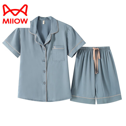 Catman (Miiow) Kurzärärmelte Shorts Pyjamas für Frauen mit High-End-Eisseide Neue Sommer-Nachahmungsanzug Dünne Freizeitkleidung 3899 Brown M (Gewicht 85 bis 99)