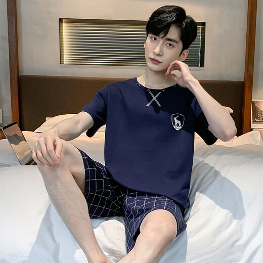 CarsemKeitn夏季男士短袖睡衣薄款棉质休闲加大码青少年家居服男宽松套装夏天 D9928 XL 男XL