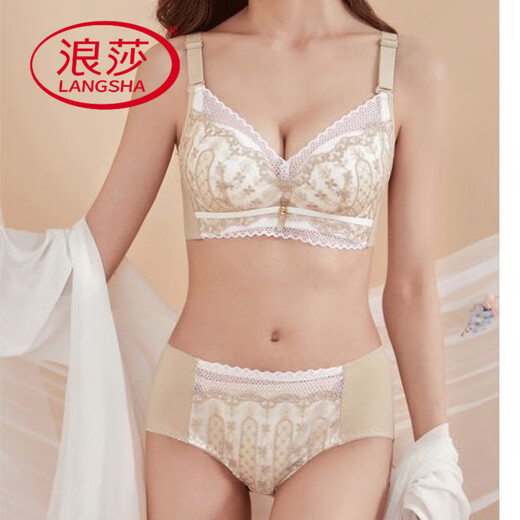浪莎（LangSha）白色文胸套装时尚新款上薄下厚小胸聚拢轻薄显瘦无钢圈无磁内衣女 911红色套装 薄款0.5CM 四扣 75B 34