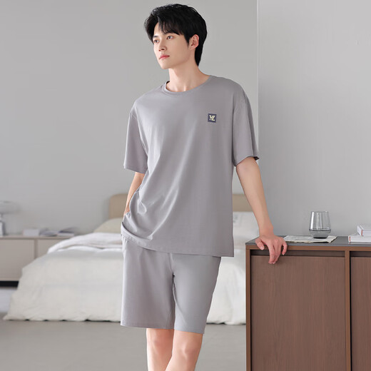 In der Nähe der anderen Seite des Pyjamas der Herren für Sommerdünnmodal-Baumwoll-Shorts-Shorts für Herren-Heimkleidung für Sommerfett und vergrößerter Anzug A4837 L empfohlen 120-140jin [Jin gleich 0,5 kg]