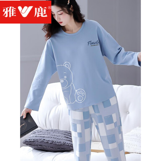 Yalu-Pyjamas für Frauen im Frühling Winter Pure Cotton Langarmhosen Heimkleidung 2025 Neuer Freizeit-Frauenanzug XB9923-WHOMEN MODELL M CODE 80-100JIN [JIN entspricht 0,5 kg]
