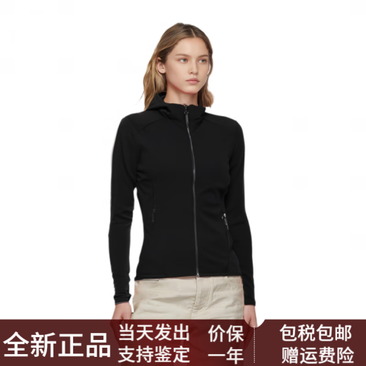 始祖鸟（ARC'TERYX）KYANITEHOODY连帽纯色抓绒防风防晒外套夹克女士 黑色/Black XXS