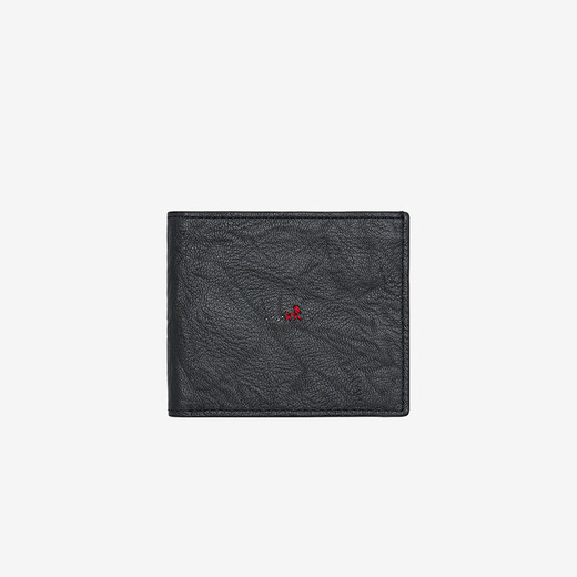 Gele classic sheepskin short wallet handmade genuine leather multi-card card clip card bag couple Chinese Valentine's Day gift classic black (little boy)
