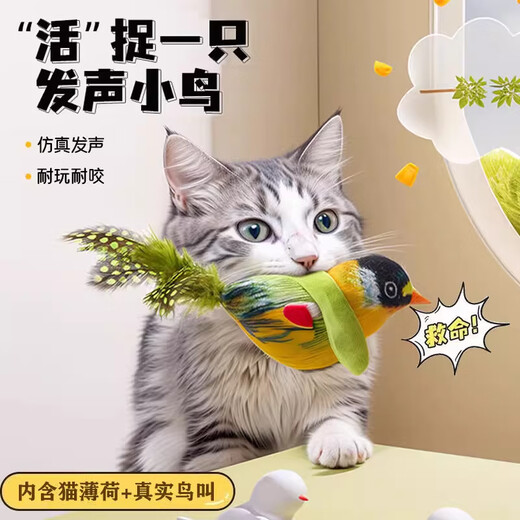 Xincong Cat Toy Funny Stick Simulation Bird Toy Kitten Self-Happiness and Boredom Relief Artifact Resistant to Scratching and Bite Pet Supplies Green Willow Warbler 1 Pack Free Suspension Rope