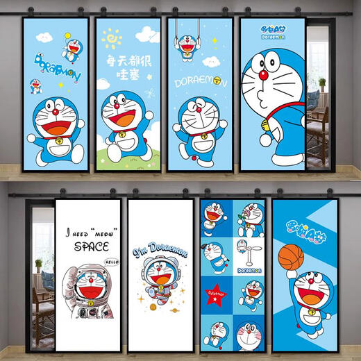 三栖虎哆啦A梦儿童卧室门贴纸整张自粘卡通装饰贴画衣柜翻新壁纸墙纸 MT-3884 特大