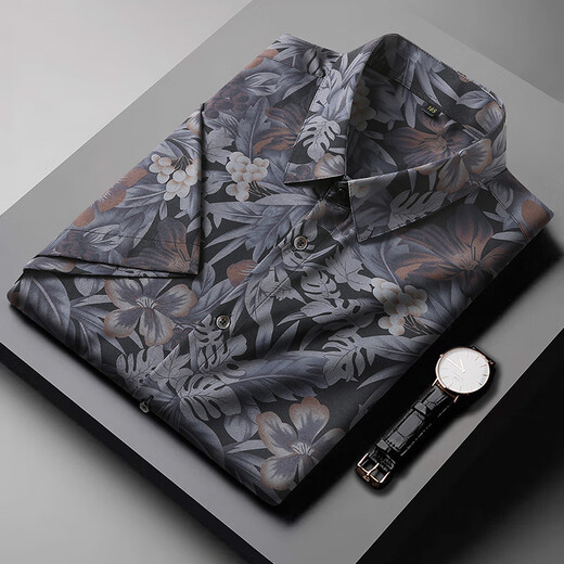 Vogelscheuche Sommer -Herrenhemd Blumen lose große Eis Silk Kurzarm Trendy Fat Man Hemd Männliche fette Mann extra großer halbe Ärmel 9207 Schwarz L