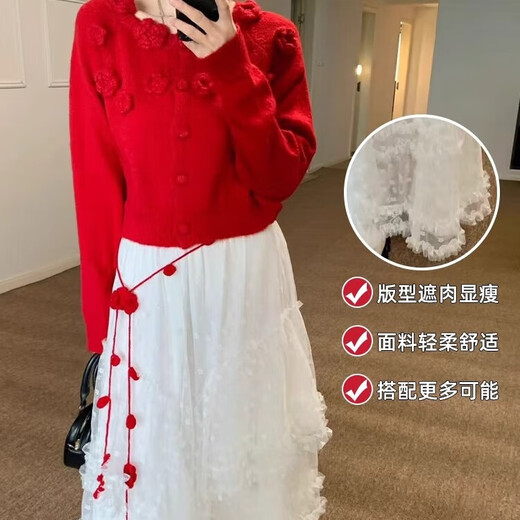 MAXILU休闲2025新款韩版时尚松紧腰蕾丝清新半身裙女甜美超仙长裙 白色 M