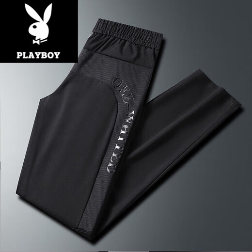 Playboy (Playboy) 2025 Frühlings- und Herbst neue Freizeithose für Männer für Männer lässig lockere trendige dünne, atmungsaktive Hosen für Männer K9226 Schwarzer Körper l Vorschlag-115jin [Jin gleich 0,5 kg]