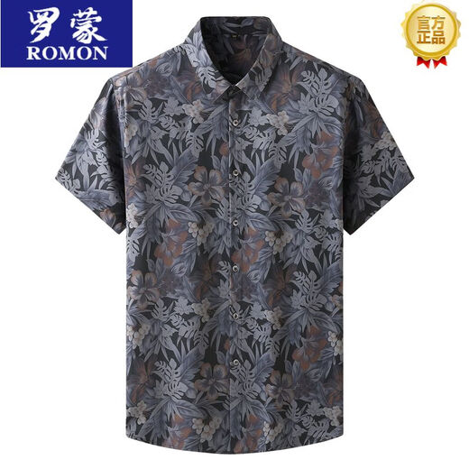 罗蒙（ROMON）夏季衬衫男士原出口欧美大码男装短袖衬衫胖花衬衣特大码冰丝上衣 9201绿条（短袖） 8XL 215【290-320斤】