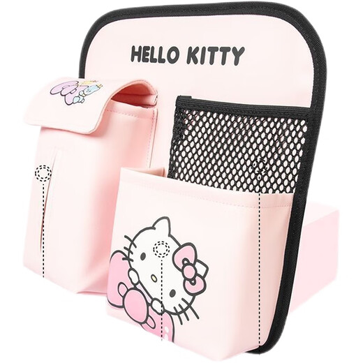 语森忆HelloKitty车载置物袋车用椅背挂袋纸巾盒可爱卡通座椅后背收纳袋 KT1391-蓝蝴蝶结