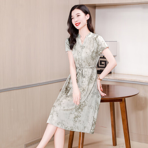 Ehangy International High-end Light Luxury Dress Summer Women's Clothing 2025 New Style Fashionable Slim Medium-Length Mulberry Silk Skirt Gray [High-end Gift Box] L [Suggested 105Jin [Jin equals 0.5 kg] below]