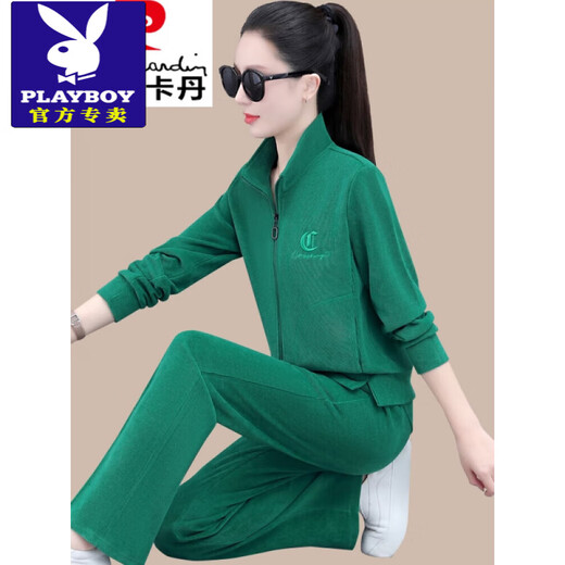 Playboy (Playboy) Sportanzug für Frauen Frühling und Herbst 2025 Neue Modemarke mittleren Alters im mittleren Alter losen Running Sweatshirt Casual Two-Tiefe Grass Green M [80-100jin [Jin ist gleich 0,5 kg]]