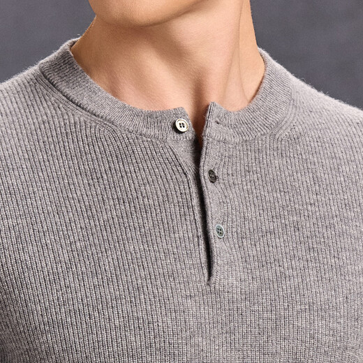 Antonio 100% cashmere Henry collar cashmere sweater for men with delicate touch, warm and skin-friendly sweater for men, white gray M/48(170/88A)