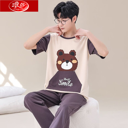Langsha Pajamas pantalones de manga corta Nuevo algodón delgado algodón delgado algodón de algodón de algodón adolescente de la casa de los hombres del hogar AY3519 M Versión adolescente 70-85Jin [Jin iguala 0.5 kg]