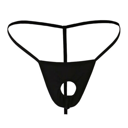 Renduo men's sexy underwear, sexy thong with JJ penis exposed in the middle, no-take-off T-pants for gay men, black, one size fits all, 160Jin, Jin is equal to 0.5kg, within