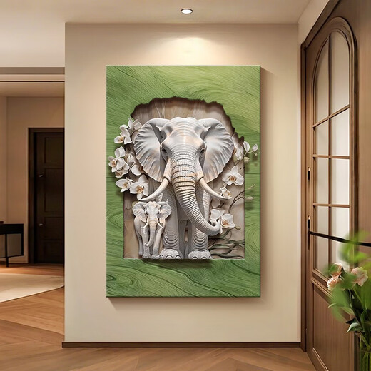 CLCEY French cream style entrance door front door decoration painting elephant relief mural living room sofa background wall hanging painting Xianglu Shuangrui A style 80*12035mm aluminum alloy frame + tempered transparent crystal