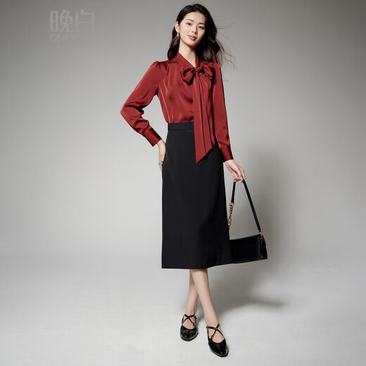 Late White New Product 2025 Autumn Style Chinese Red Lace Elegant Shirt Commuting Solid Color Light Mature Fashion Shirt Women Dark Red M