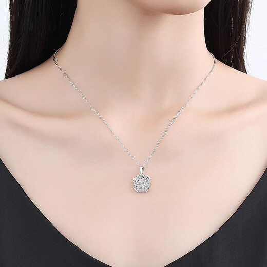 RHM platinum sugar cube necklace for women, sparkling platinum pendant, high-end clavicle chain, Valentine's Day gift for girlfriend, platinum sugar cube pendant + 925 chain + certificate + gift box