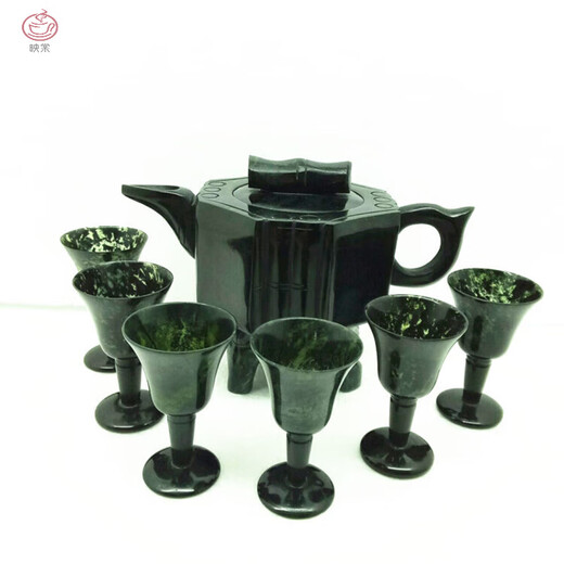 Yingtang Gansu Specialty Jiuquan Luminous Cup Qilian Ink Jade Snake Pattern Jade Wushan Mandarin Duck Jade Wine Set Tea Set