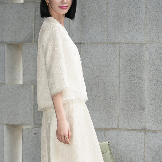 
Color white thin coat for women 2025 summer new lace jacquard short style style loose top white XL