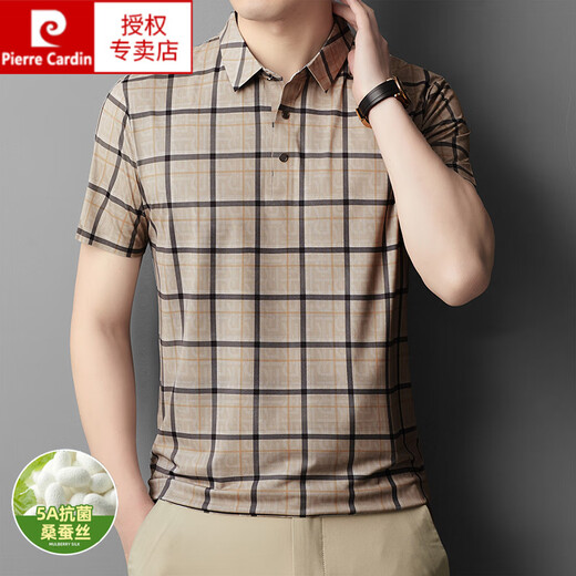 Pier Cardin Mulberry Silk Silk Silk Silk Camiseta 2025 Summer NUEVA Camisa de polo a cuadros de mediana tamaño de mediana edad de mediana edad 753-azul (a cuadros) M 165 Recomendado 90-110Jin [Jin equivale a 0.5 kg]