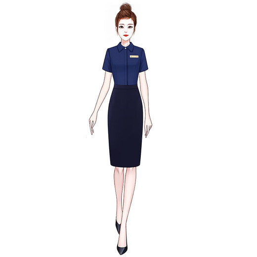 
Washing wear intellectual style shirt suit hip-packing hotel long management work clothes blue work clothes professional temperament female navy blue short-sleeved shirt (17087) S