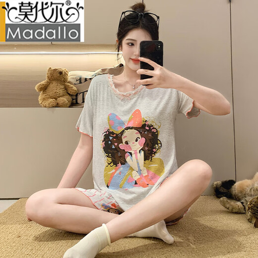 Versión coreana modal lindo dibujos animados dulces pantalones de manga corta pijamas seda de algodón de algodón de algodón de verano