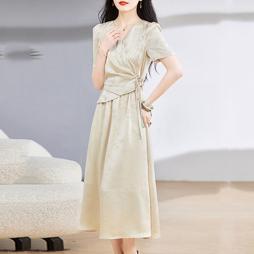 TJQ ​​Luxury High-End-Marke Kleid für Frauen 2025 SOMMER SOMMER SOMMER SCHLACHT Taillengekümmert zwei modische und stilvolle schlanke Temperamentrockleuchte Khaki M [96-105jin [Jin entspricht 0,5 kg]]