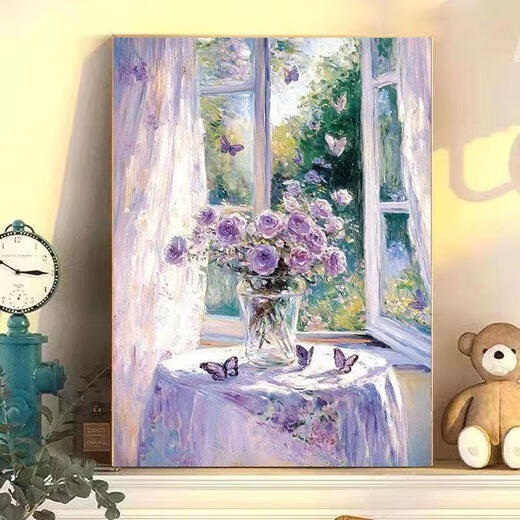三栖虎数字油画新款花卉风景手工填色高颜值解压丙烯油彩画装饰挂画 DF1391 40*50送画架+高亮颜料+油画画笔