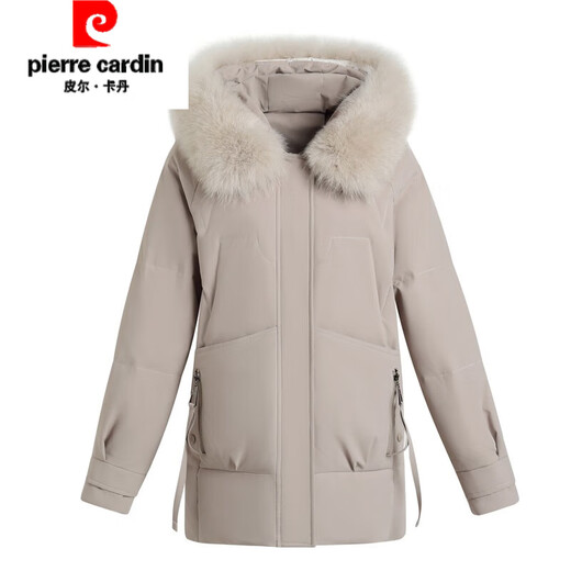 Pierre Cardin New White Duck Down Jacket Women's Medium Long Large Size Loose Middle-aged and Elderly Mother's Winter Warm Jacket Khaki 3XL Recommended 130-140Jin Jin equals 0.5 kg
