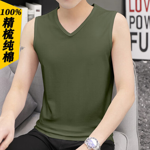 Pure cotton vest Four seasons men's sleeveless solid color vest T-shirt sports breathable waistcoat undershirt pure cotton sleeveless V-neck light gray 3XL recommended 140-160Jin Jin equals 0.5 kg