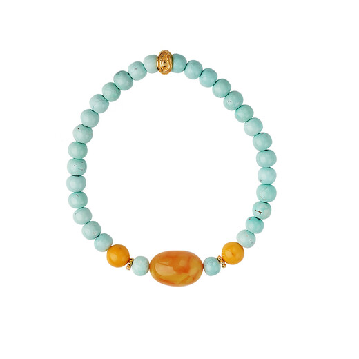 Potala Palace Turquoise Bracelet with Beeswax Date Beads 925 Silver Dharma Eye Spacer Bracelet for Men and Women as a Birthday Gift for Girlfriend