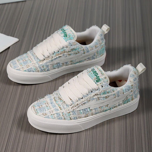 LIGHTNING X STORM Picasso paintings co-branded Xiaoxiang style casual lightning bread shoes couple canvas sports board shoes men and women D6227 soft blue 41