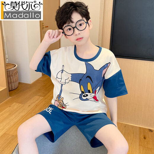 Modal Boy Pyjamas Kinder Sommer Dünne reine Baumwolle kurzärmelige Kinder mittelgroße Kinder 12-jährige Mode modische Sommer-Heimkleidung 653 [100% Baumwolle] 5xl empfohlen 160-165 cm Gewicht 95-110jin [Jin gleich 0,5 kg]