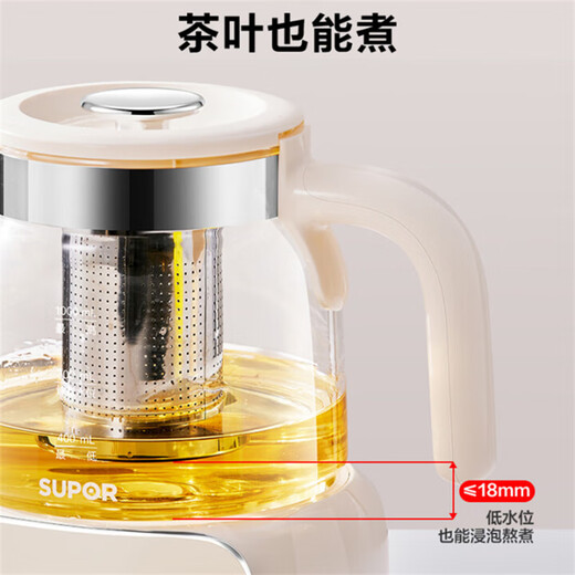 SUPOR health pot all-glass kettle office mini tea maker stew all-in-one teapot household flower teapot small thermostatic pot 0 glue health electric kettle touch + 304 stainless steel filter 1L 10Y02Q