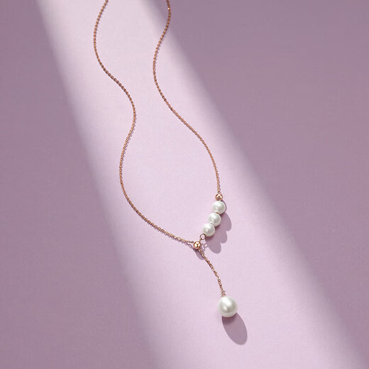 Chao Acer Admiration Chanson 18K gold pearl necklace for women rose gold pearl Y-shaped chain birthday gift for women chain length about 45cm