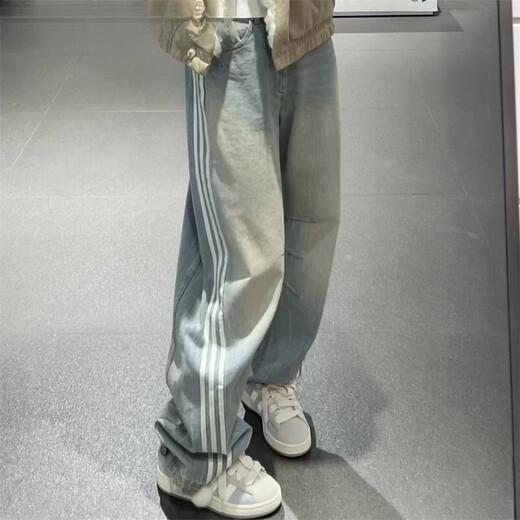 阿迪达斯 （adidas）三叶草女裤2025春季新品阔腿水洗牛仔运动裤弯刀裤JX9212 JX9214 深蓝_渐变 26