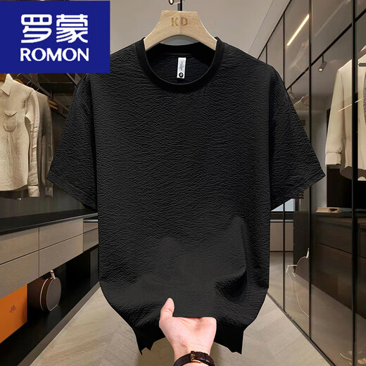 罗蒙（ROMON）夏季冰丝肌理感圆领男士短袖时尚半袖百搭休闲透气圆领T恤男 9909：白色 M (建议90-110斤)