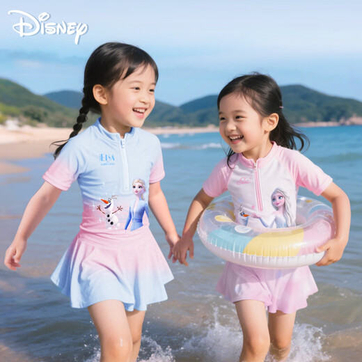 Winter Fog Disney Children's Swimsuit Girls 2025 New Sun Protection Swimsuit Little Girls Big Kids Baby Elsa Swimsuit Spider-Man Dark Blue Swimsuit 110 Height 90-100cm Weight 20-28Jin Jin is equal to 0.5 kg