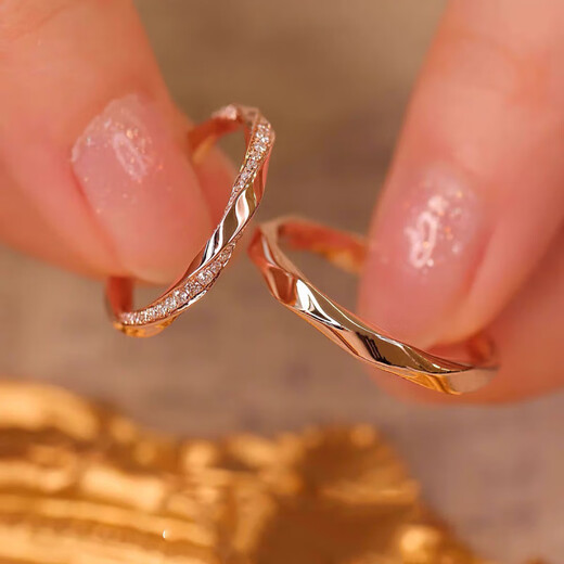 Fat Donglai's same gold-plated silver ring for couples, men's and women's 18K gold light luxury niche opening, rose gold, couple's pair