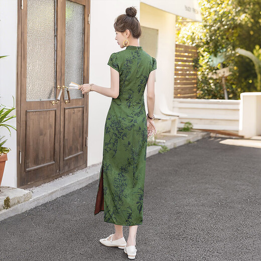 Sichuan sie neue chinesische cheongsam 2025 Sommer Neues Frauen Retro Kurzarm Ständer Kragen mittenlanger Kleid